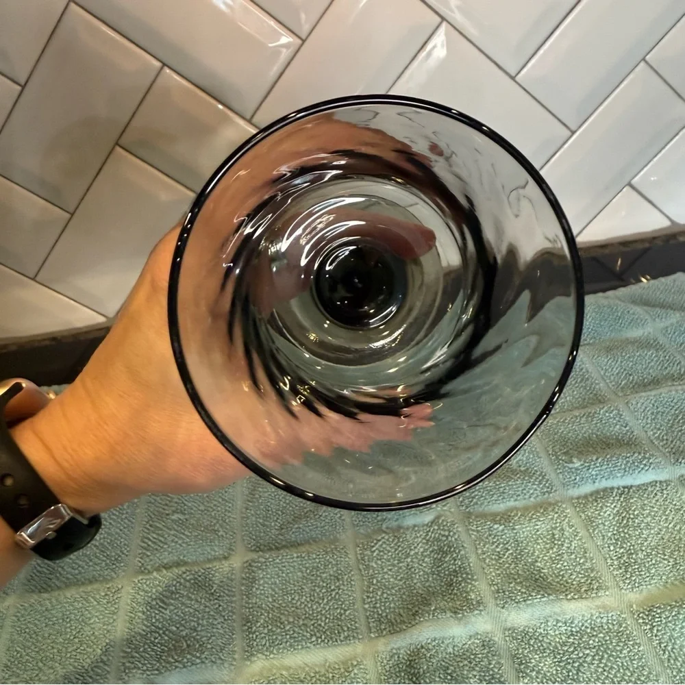 Vintage Libbey Smoke Gray Optic Swirl Water Goblet Wine Glasses Set Of 4